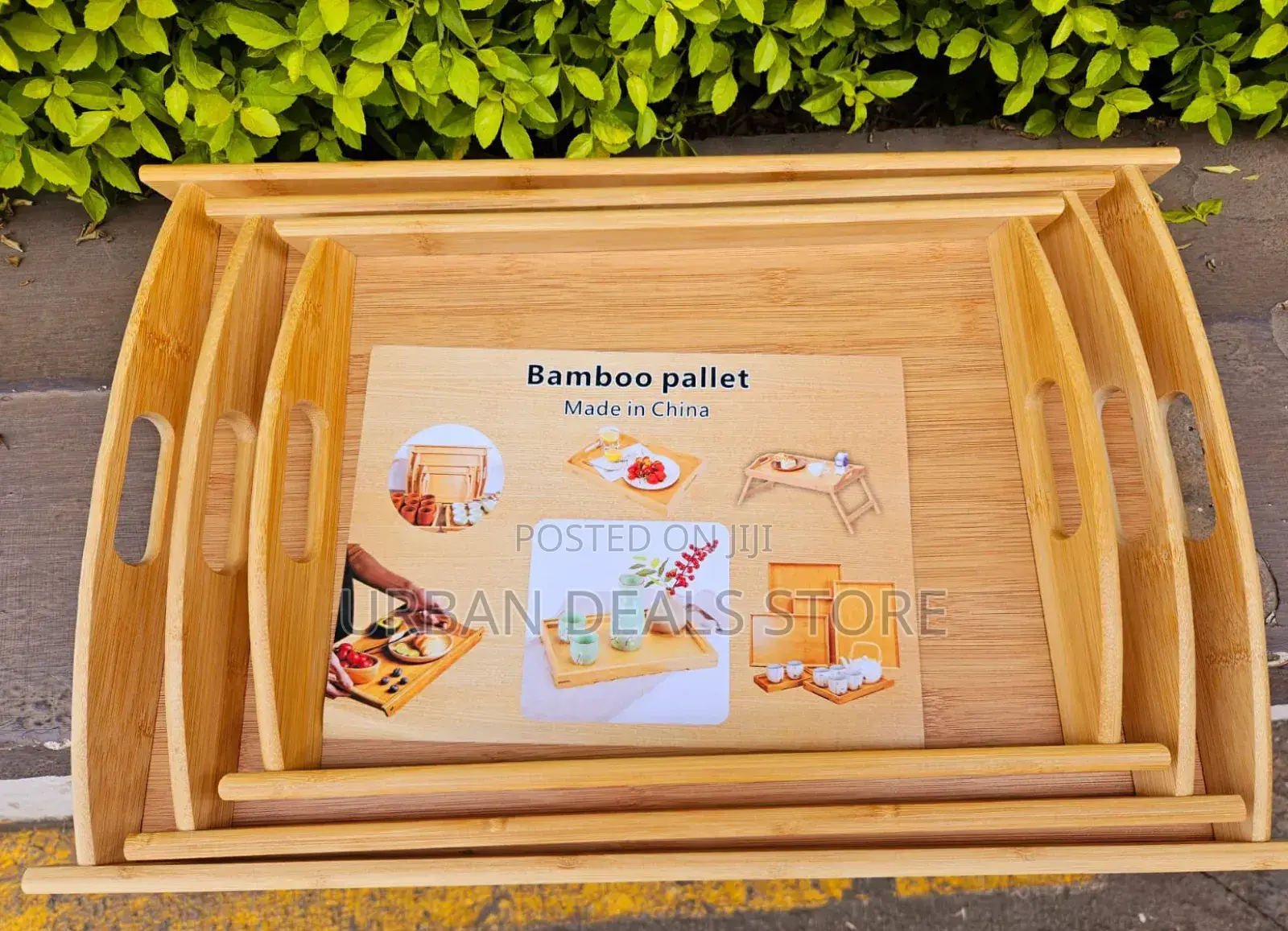 3 Pieces High Quality Handle Heavy Bamboo Serving Plates
