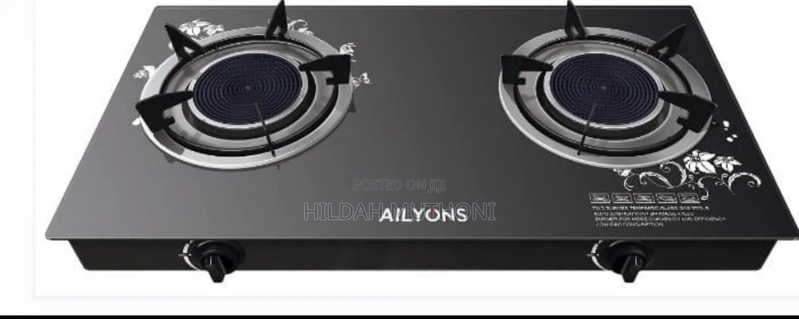 Ailyons 2 Burner Glass Top Gas Cooker Infrared Double Burner