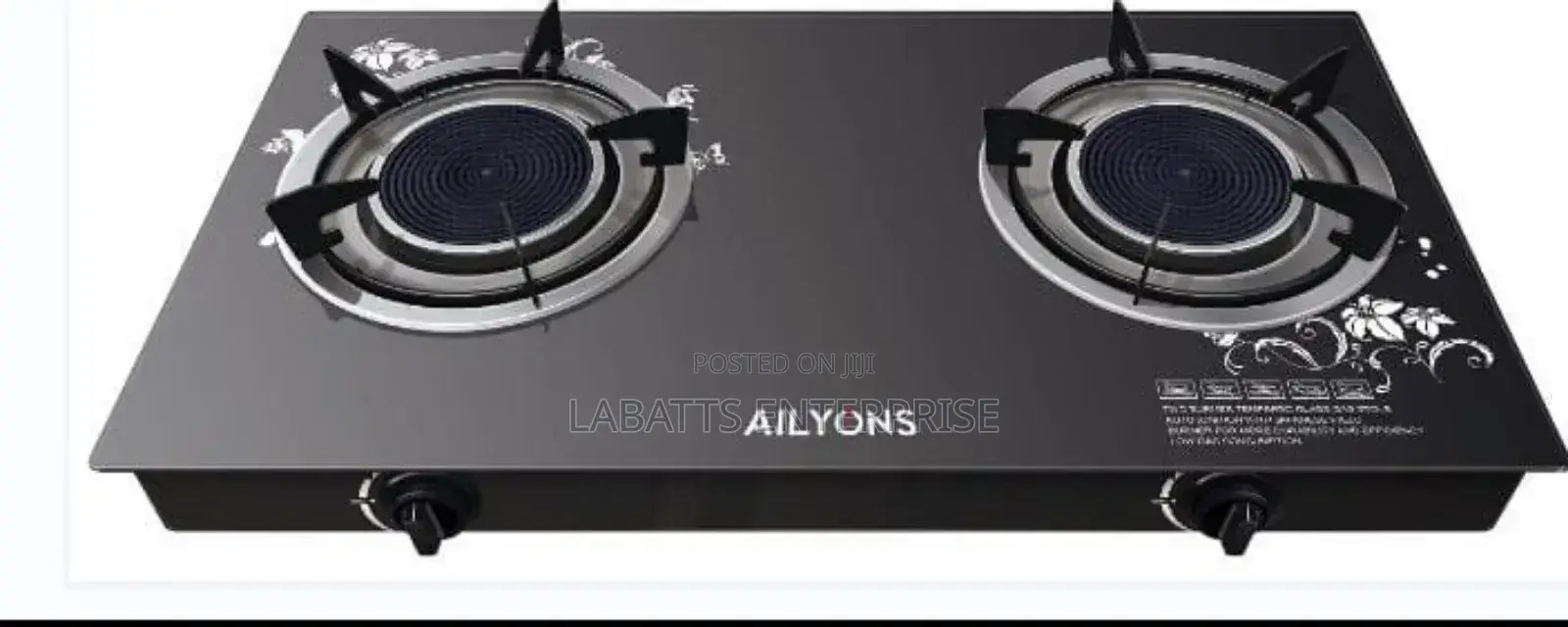 Ailyons 2 Burner Glass Top Gas Cooker Infrared Double Burner