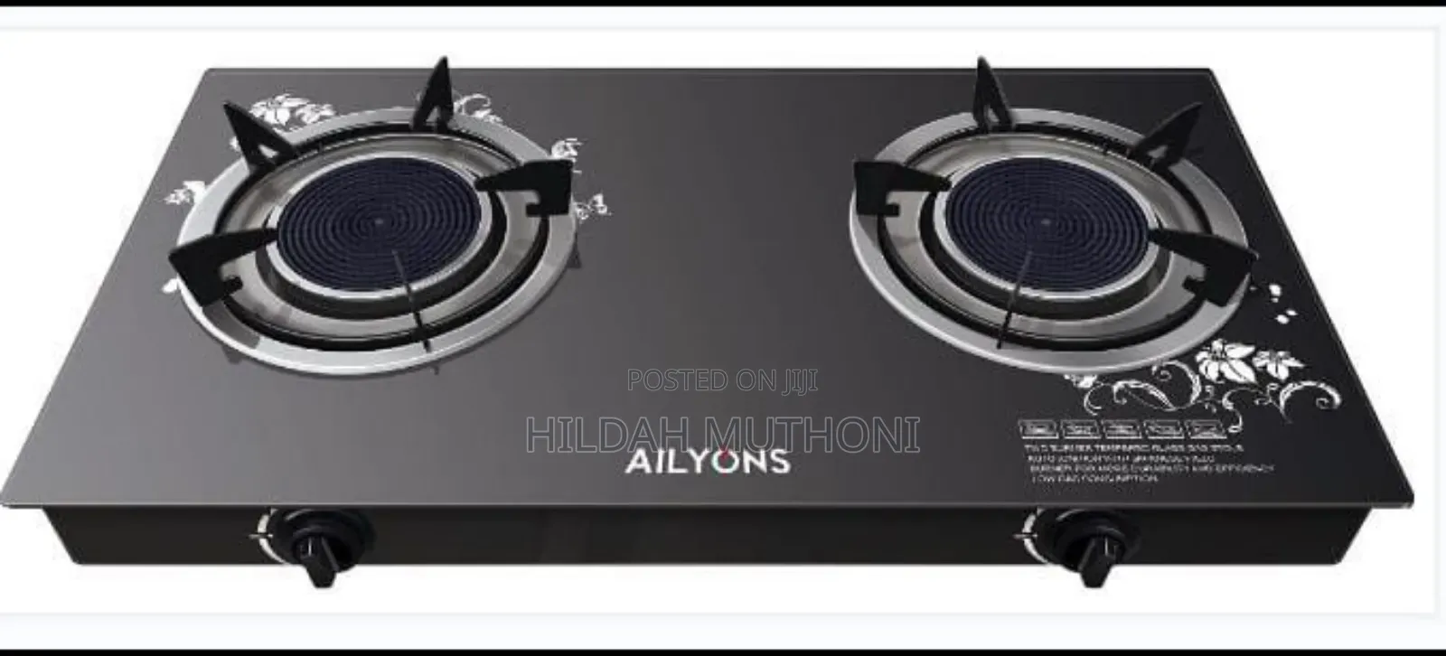 Ailyons 2 Burnerdesign Glass Top Gas Cooker Infrared Double Burner