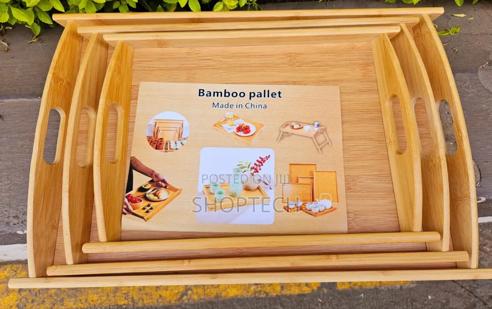3 Pieces High Quality Handle Heavy Bamboo Serving Plate