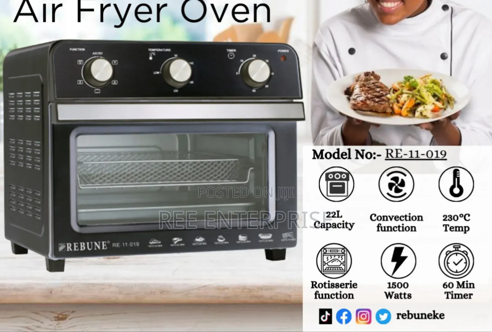 New In   Rebune 22 Litres  Airfryer Oven