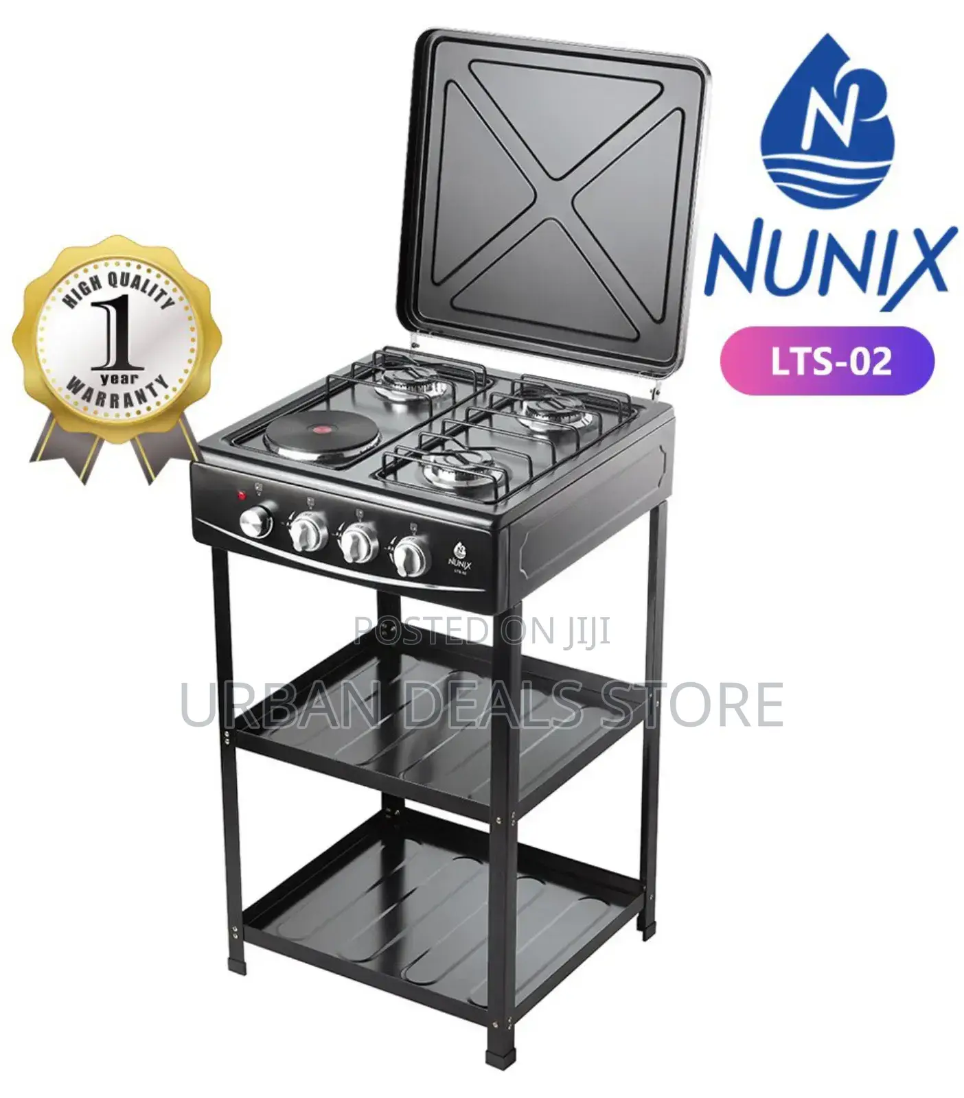 Nunix 3 Gas +1 Electric Plate Standing Cooker Plus Shelves