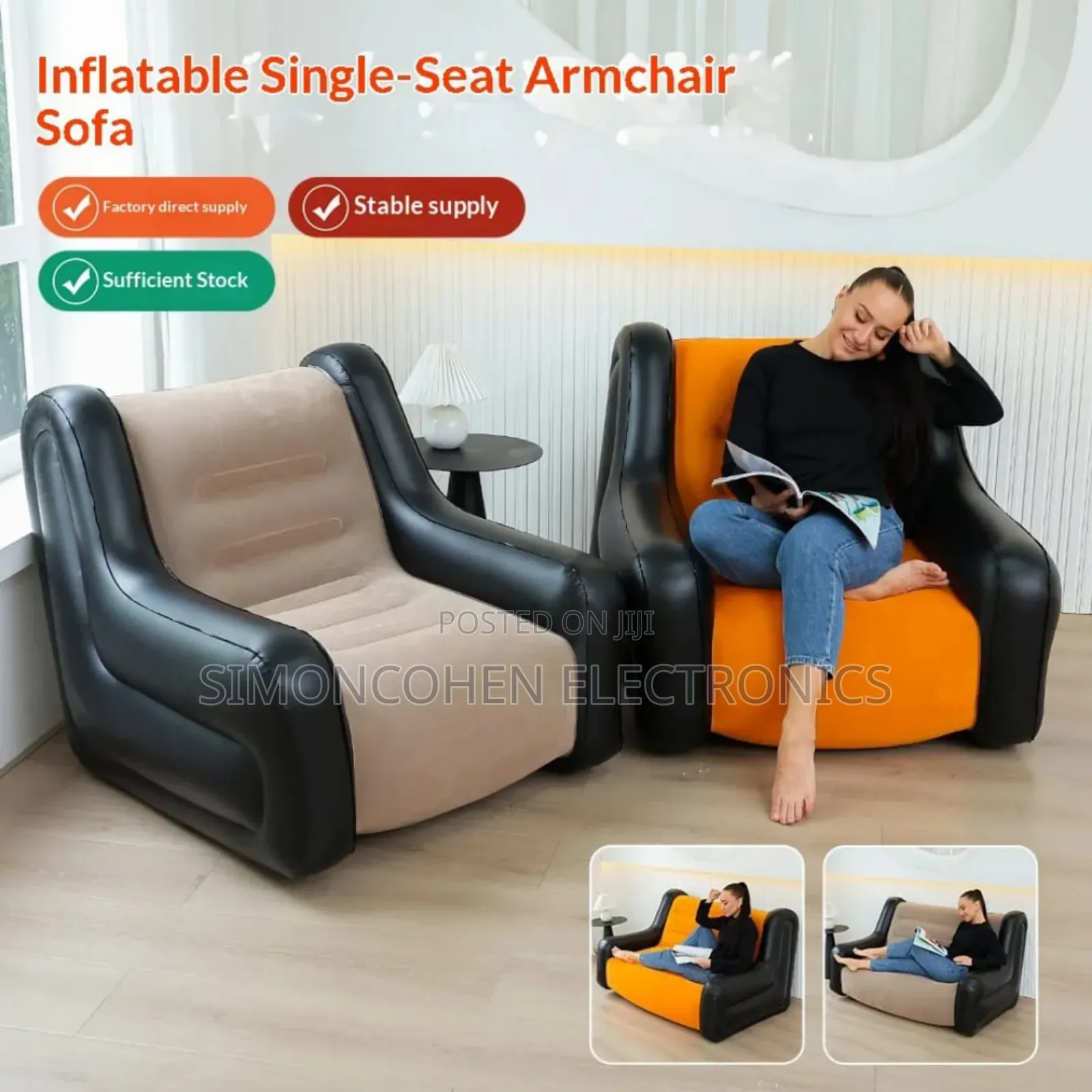 Inflatable Modern 1 Seater Sofa With Armrests & Free Pump