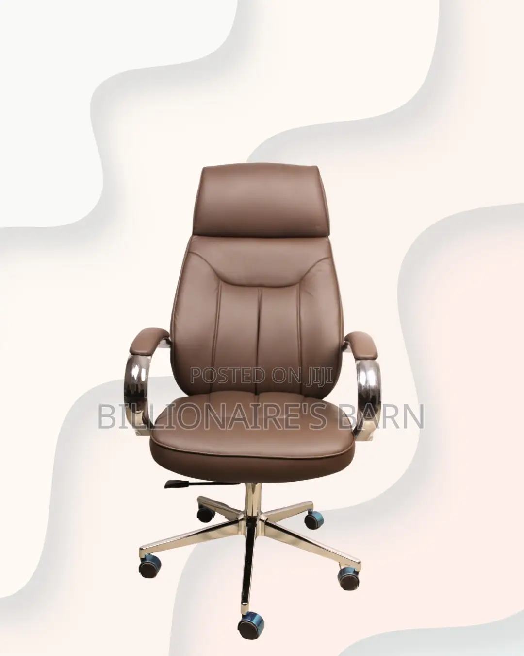 Brown Executive Leather Office Chair High Back Chrome Base Workspace