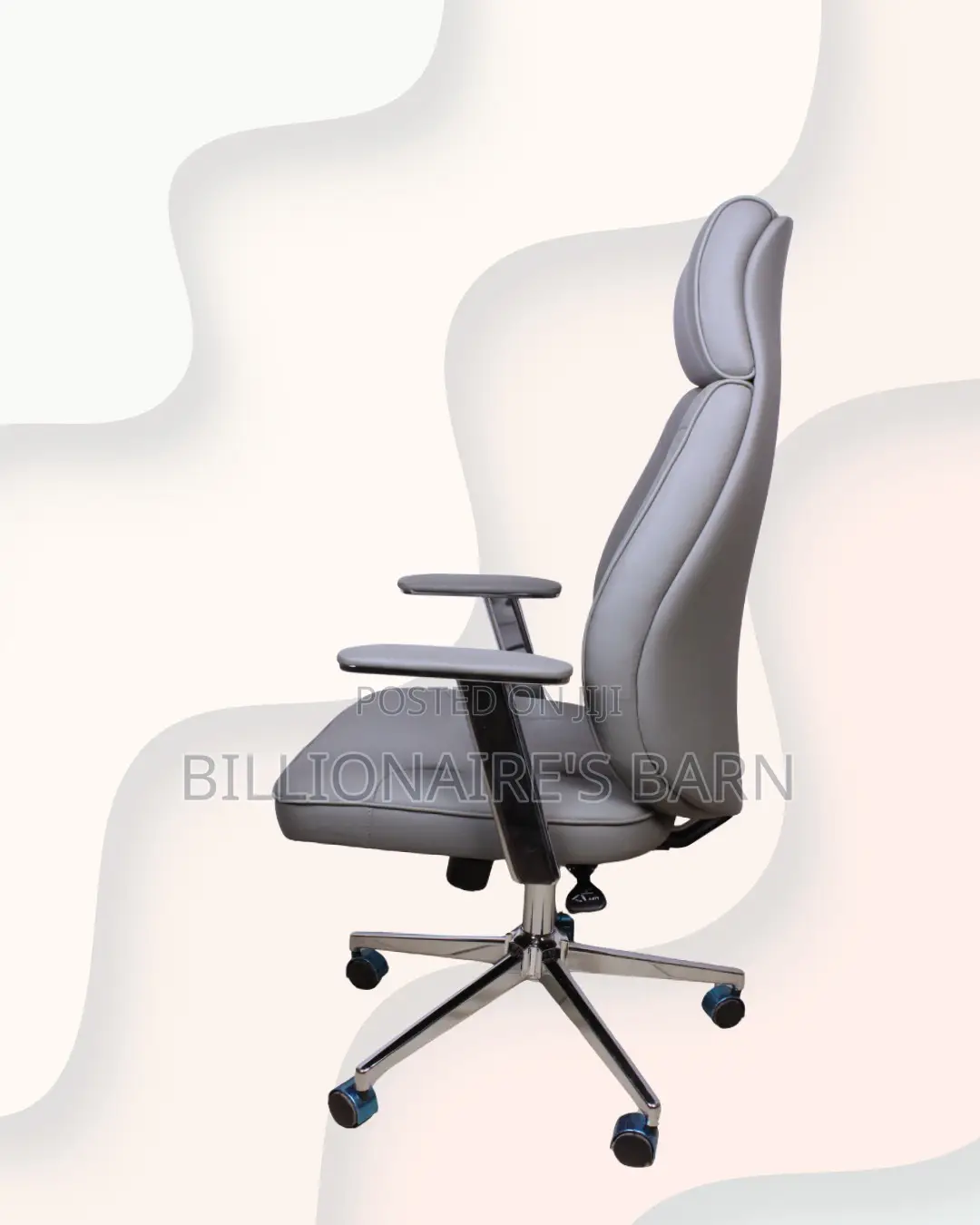 Grey Executive Leather Office Chair High Back Chrome Base Seating