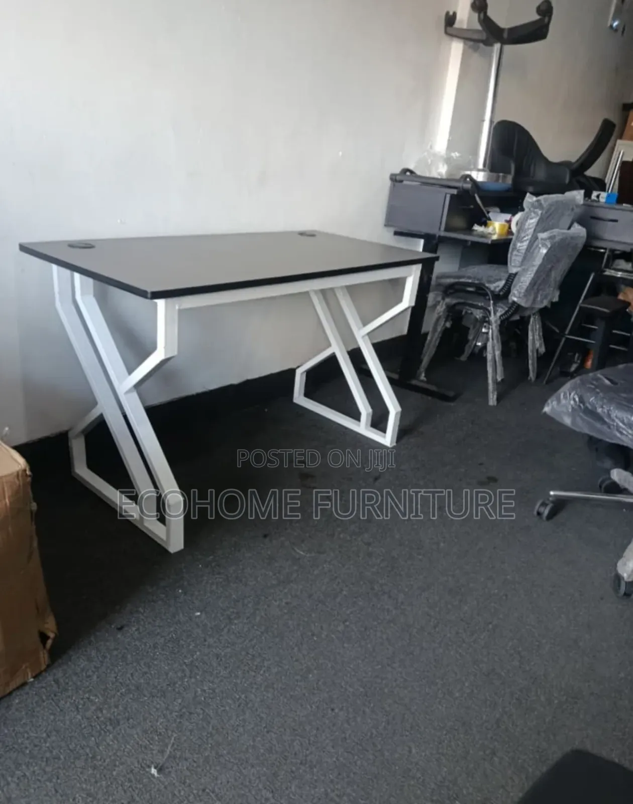 Gray Top and White Frame Metallic Study Desk