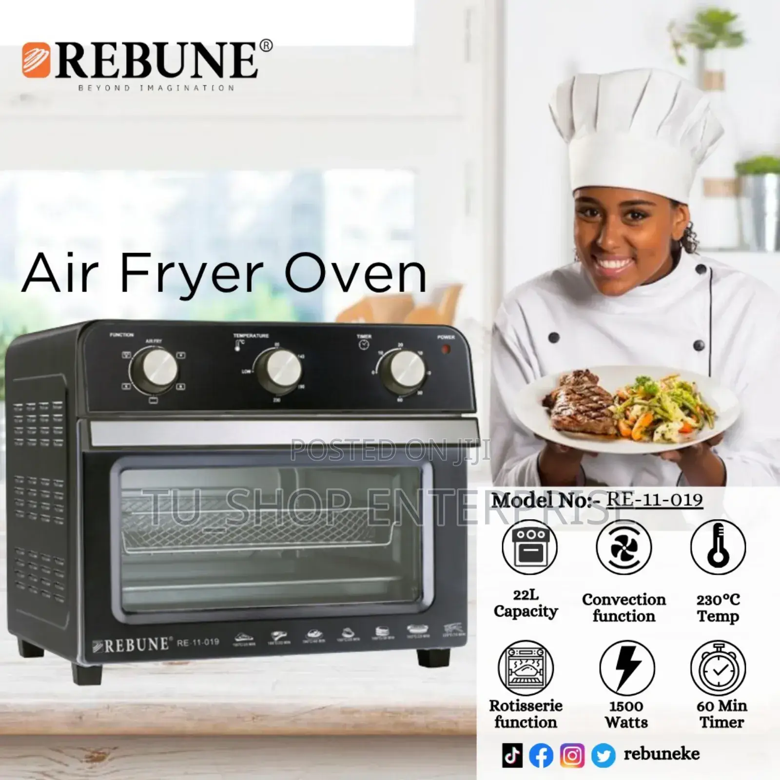 Rebune 22l Air Fryer Oven – Large Capacity, Fast Healthy Cooking