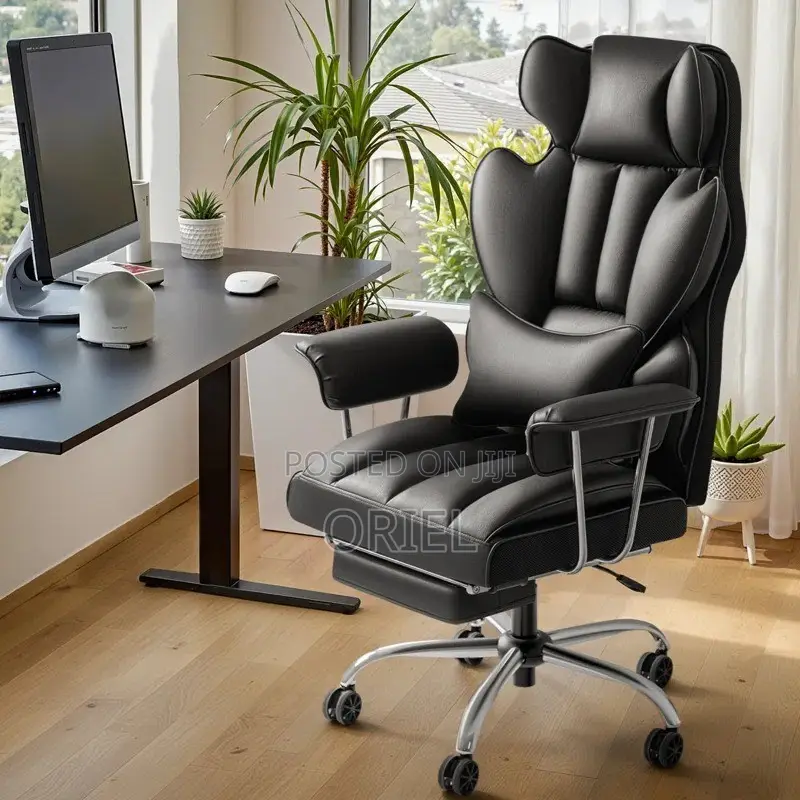 Office Chair : High-Back Executive Black Pu Leather Chair