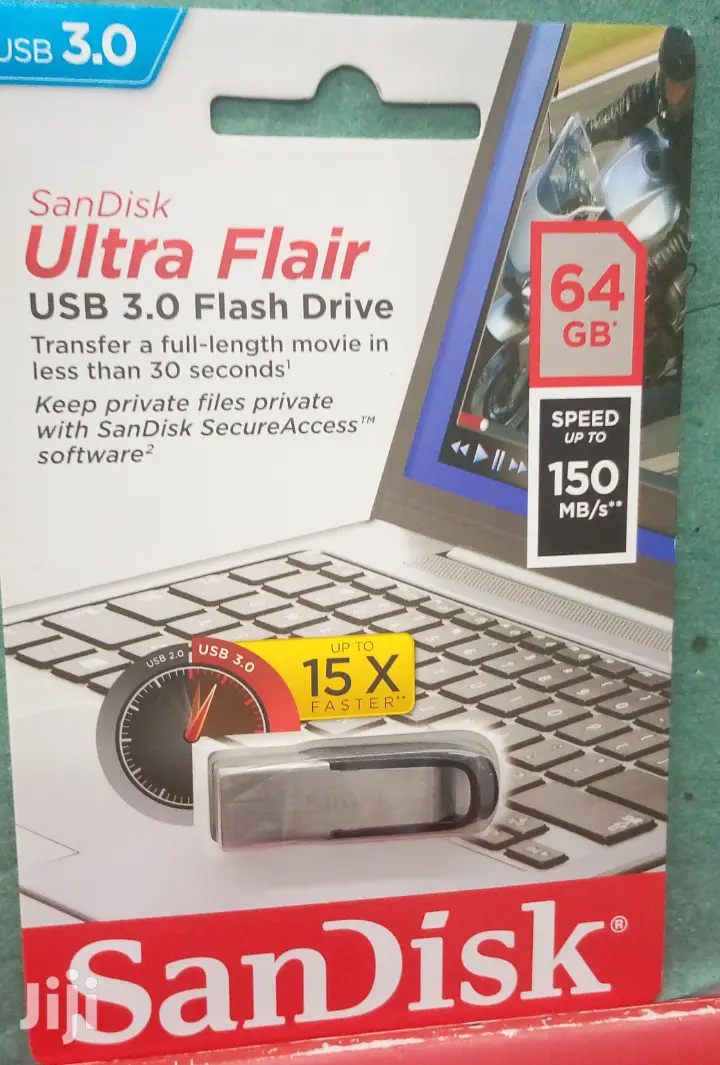 64 Gb Sandisk Ultra Flair USB 3•0 Metalic Flash Drive.