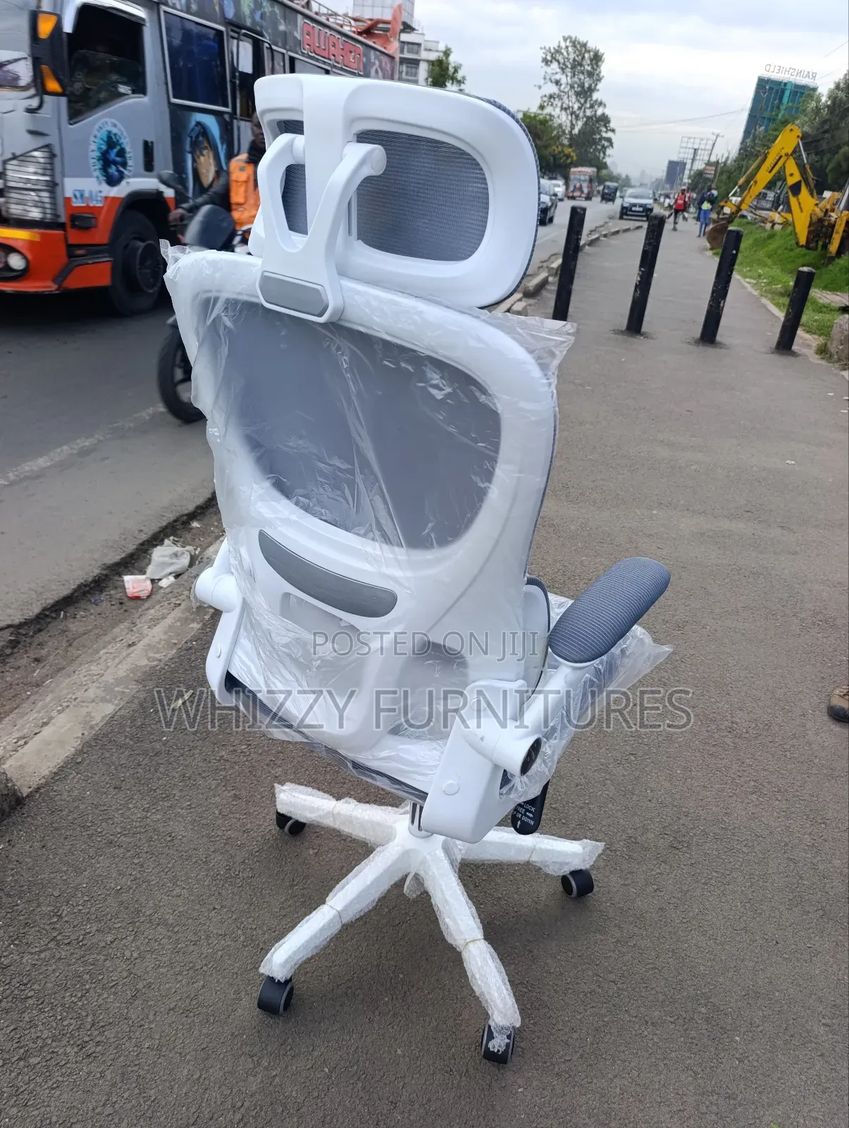 White Gray Office Chair With Flipping Hand's