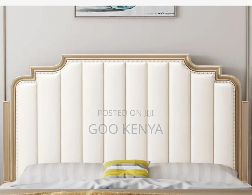 Home Bed; Elegant King Size Wooden Bed With Upholstered Headboard