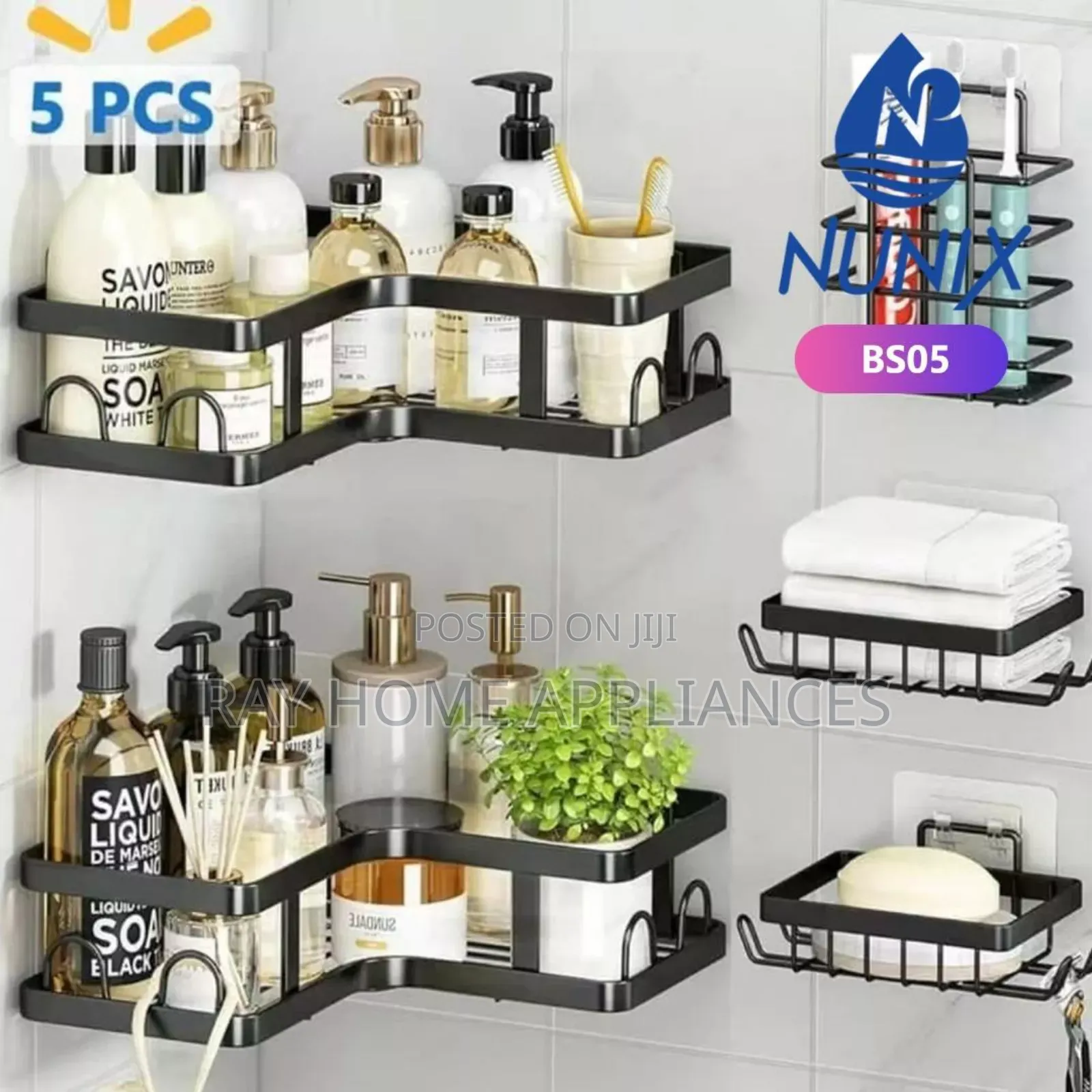5pcs Set Corner/Rectangular Shower Caddy Shelf/Bathroom Organizer
