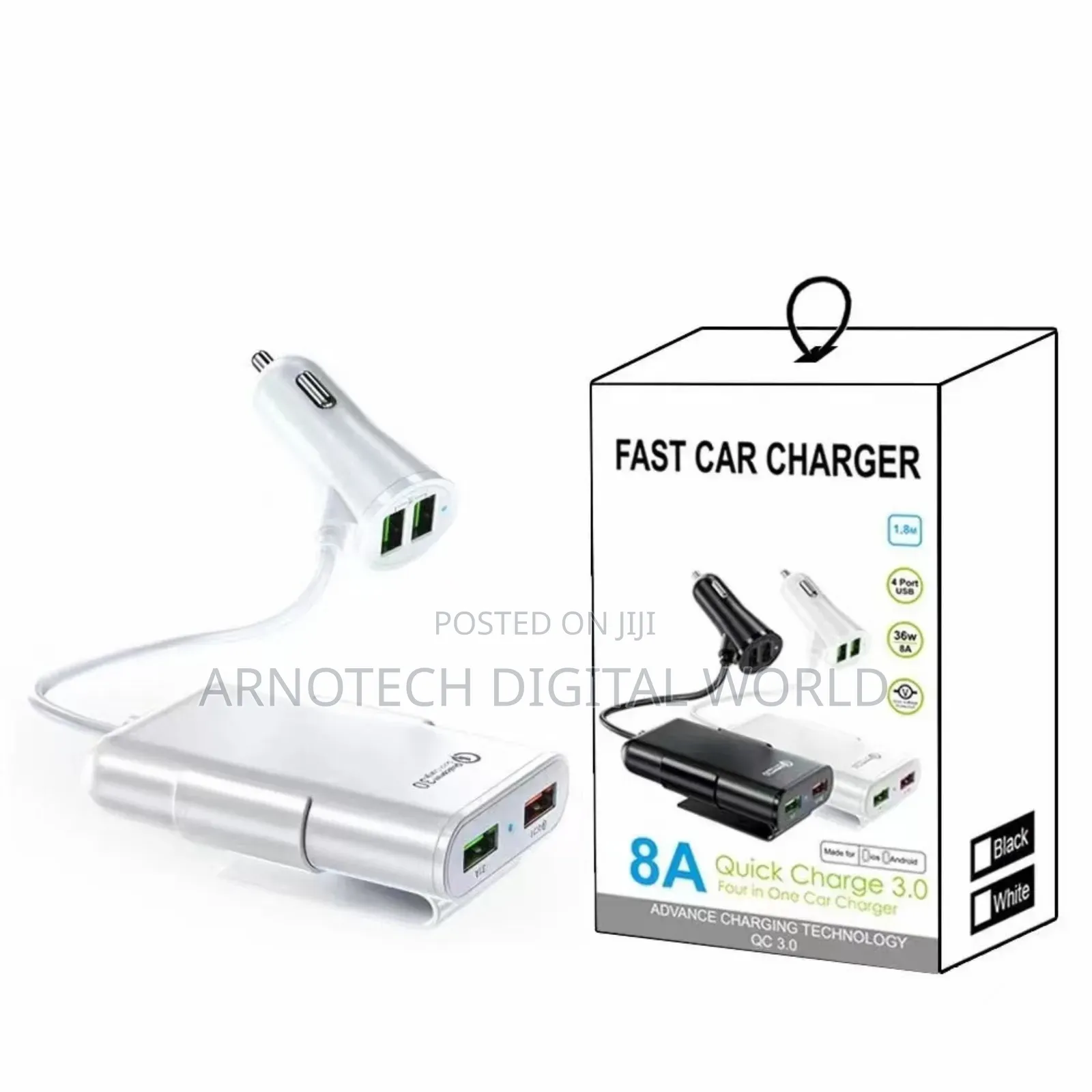 Multi Usb Port Backseat Clip Car Charger Extension Cord Long Cable