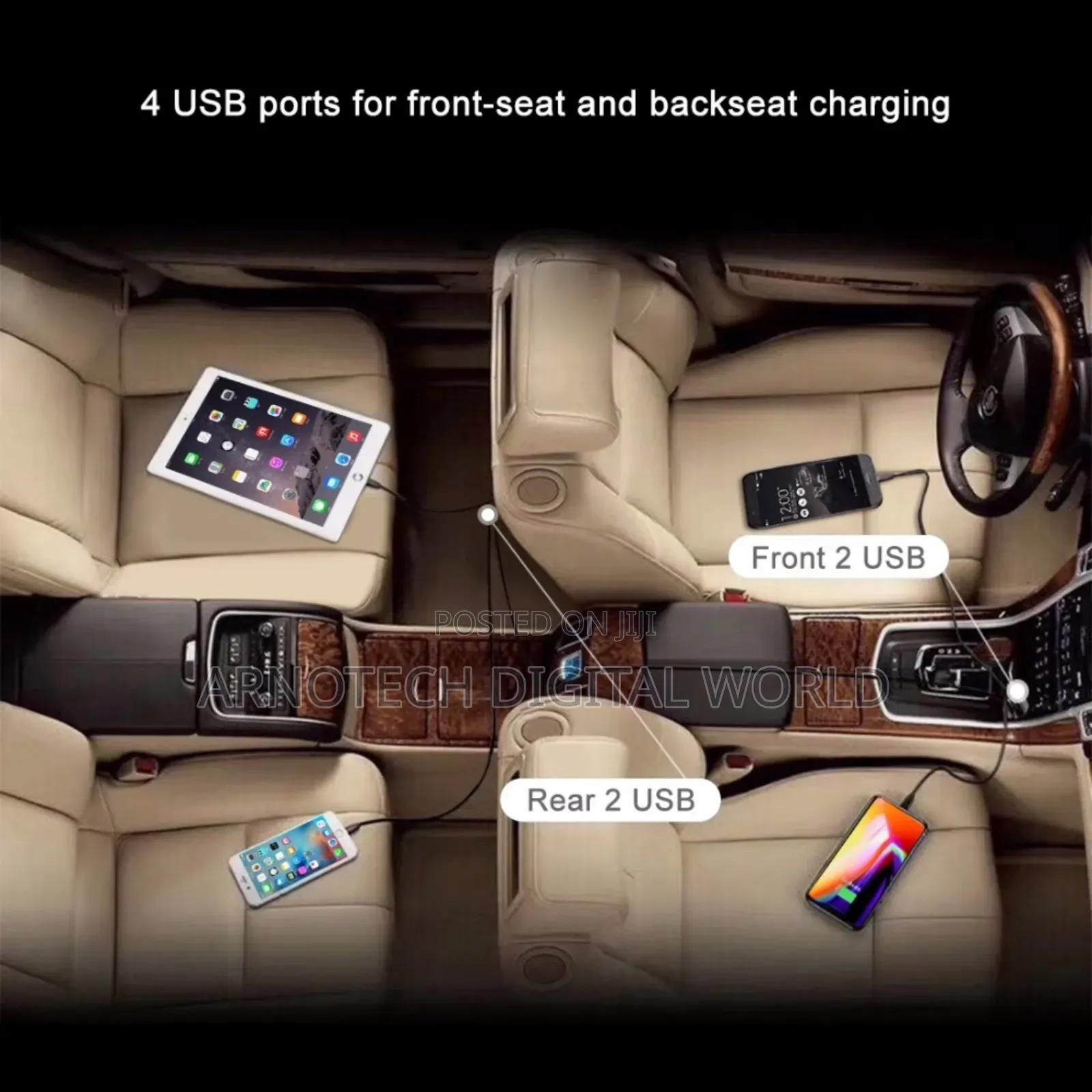 Multi Usb Port Backseat Clip Car Charger Extension Cord Long Cable
