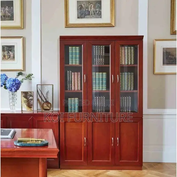 Office Cabinet : 3-Door Wooden Office Cabinet With Glass Doors