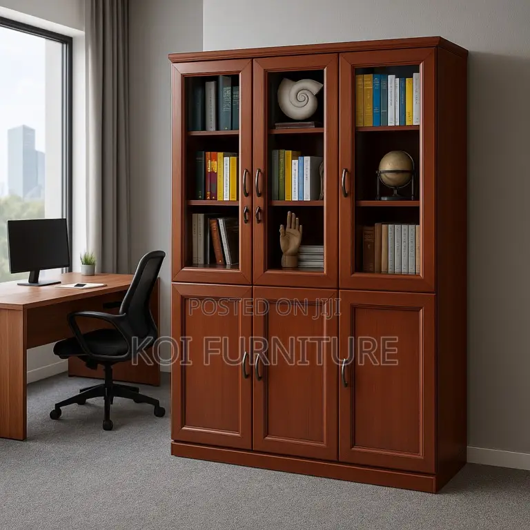 Office Cabinet : 3-Door Wooden Office Cabinet With Glass Doors