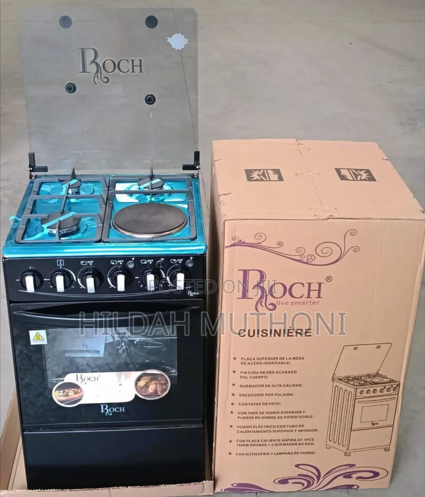 Roch Black 50×55 Standing 3+1 Hot Plate Cooker