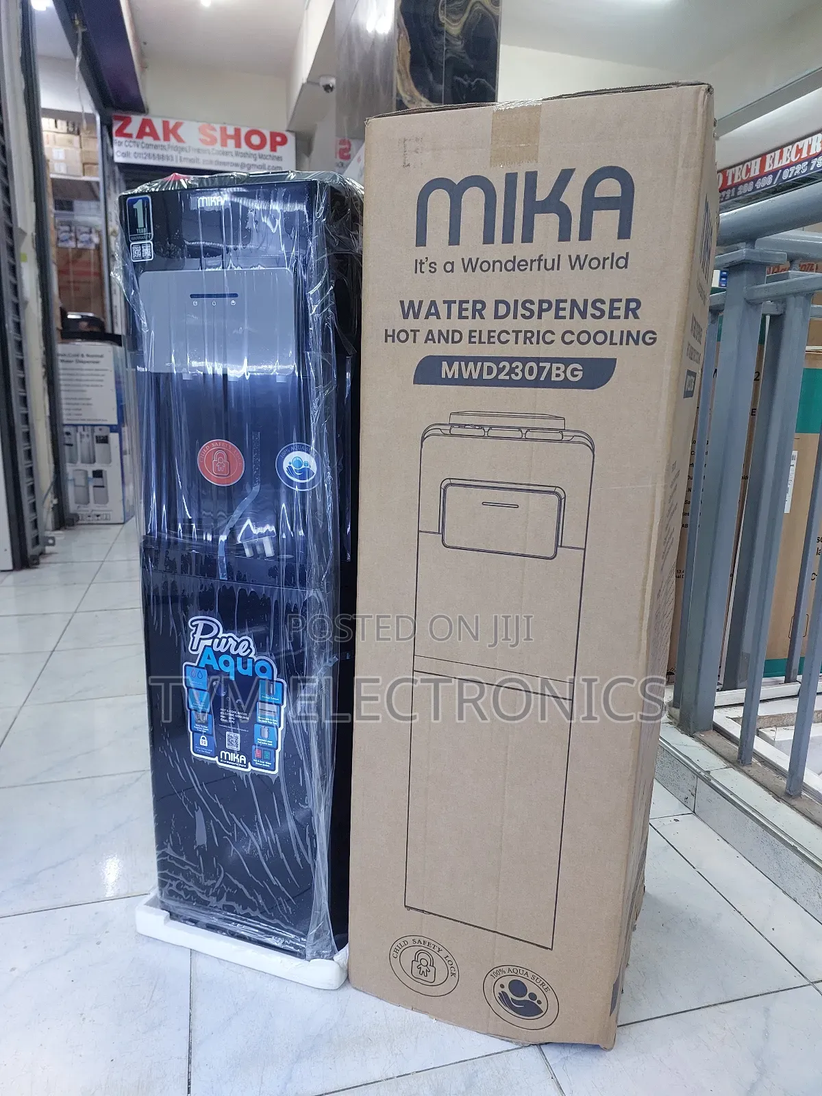 Mika Water Dispenser Hot Normal & Cold With Cabinet, Black & Grey