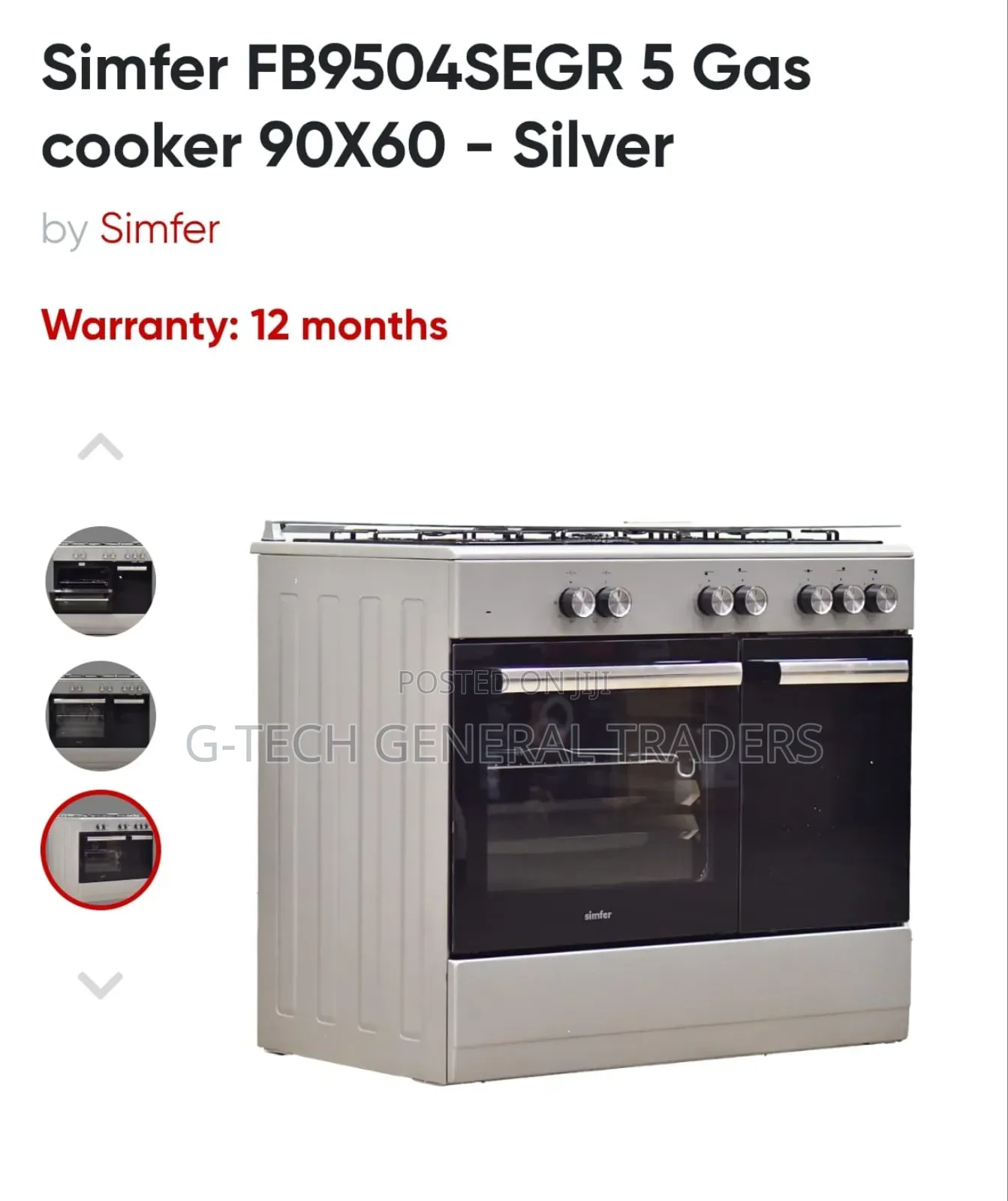 60*90 Simfer 5 Gas With Electric Oven,Gas Compatement Standing Cooker