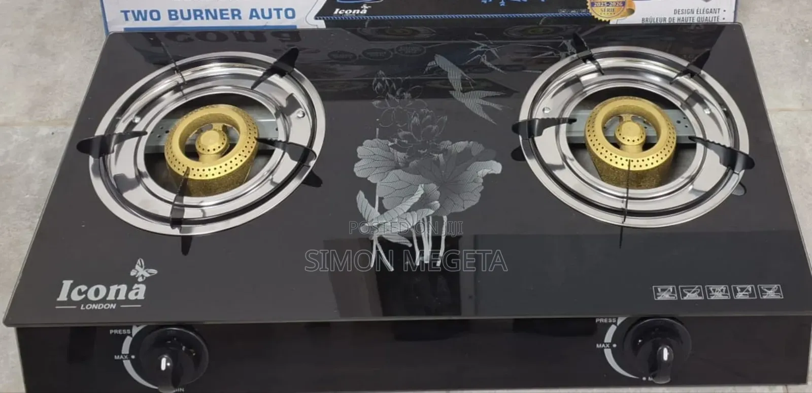 Icona Double-Burner Gas Stove With Glass Top