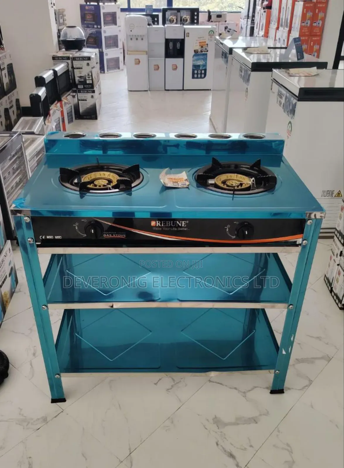 Heavy Duty Rebune Double Burner Standing Gas Stove With Shelves