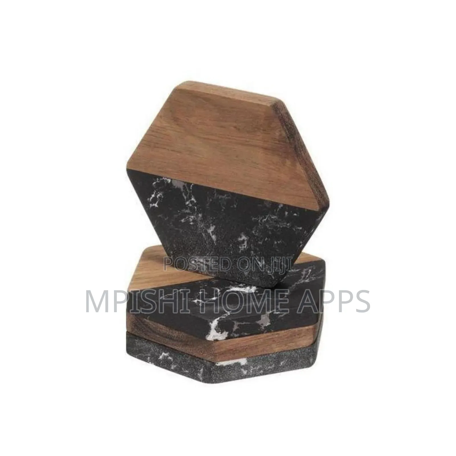 6pcs Hexagon White Marble and Wood Coasters