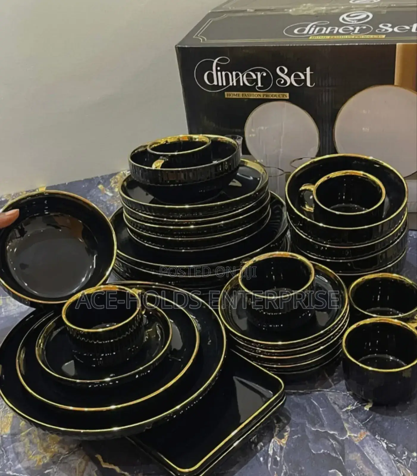 Quality Black-Gold Ceramic Dinner Sets - 32 Piecs