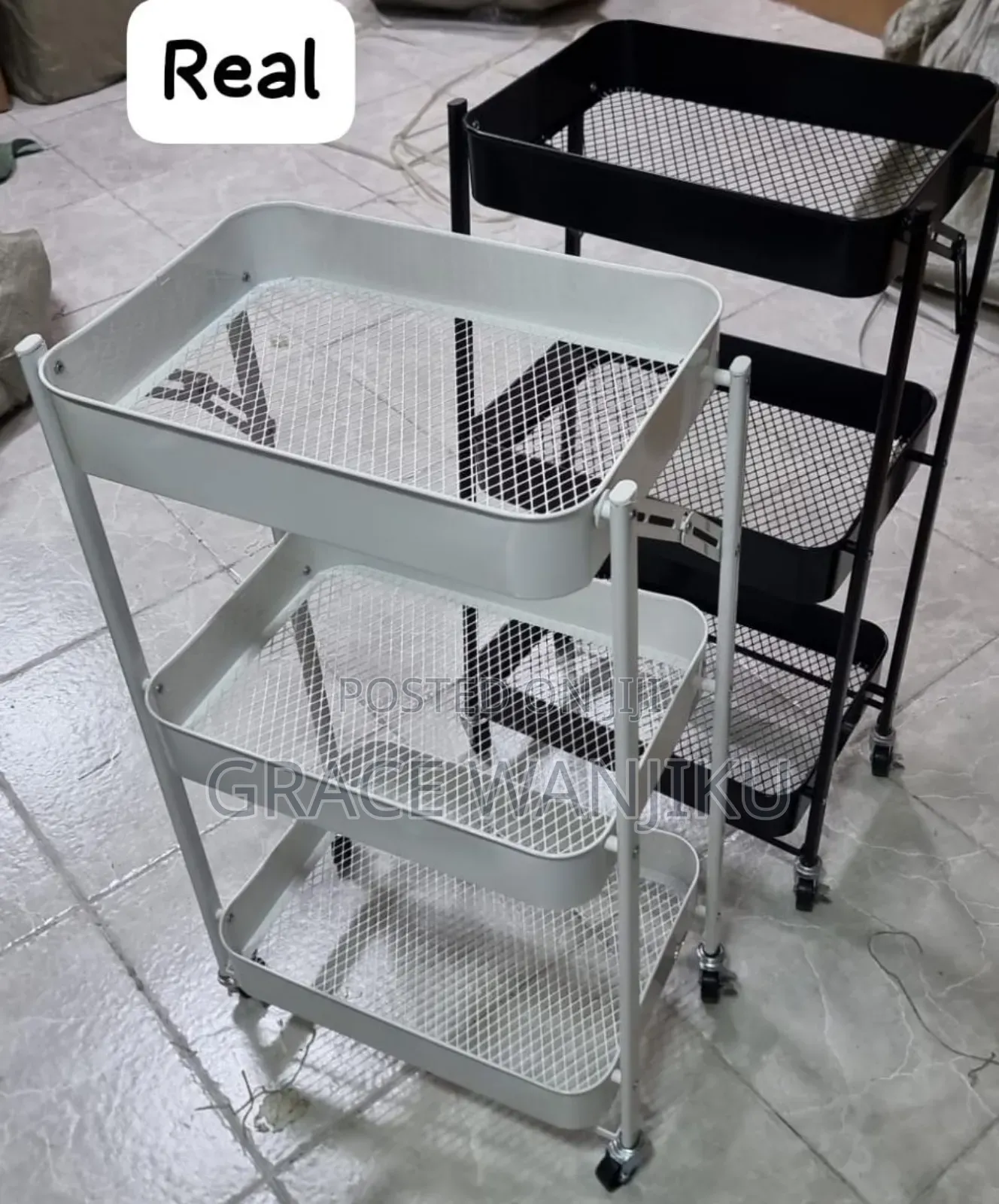 Foldable 3 Layer Metallic Mesh Trays Trolley Rack