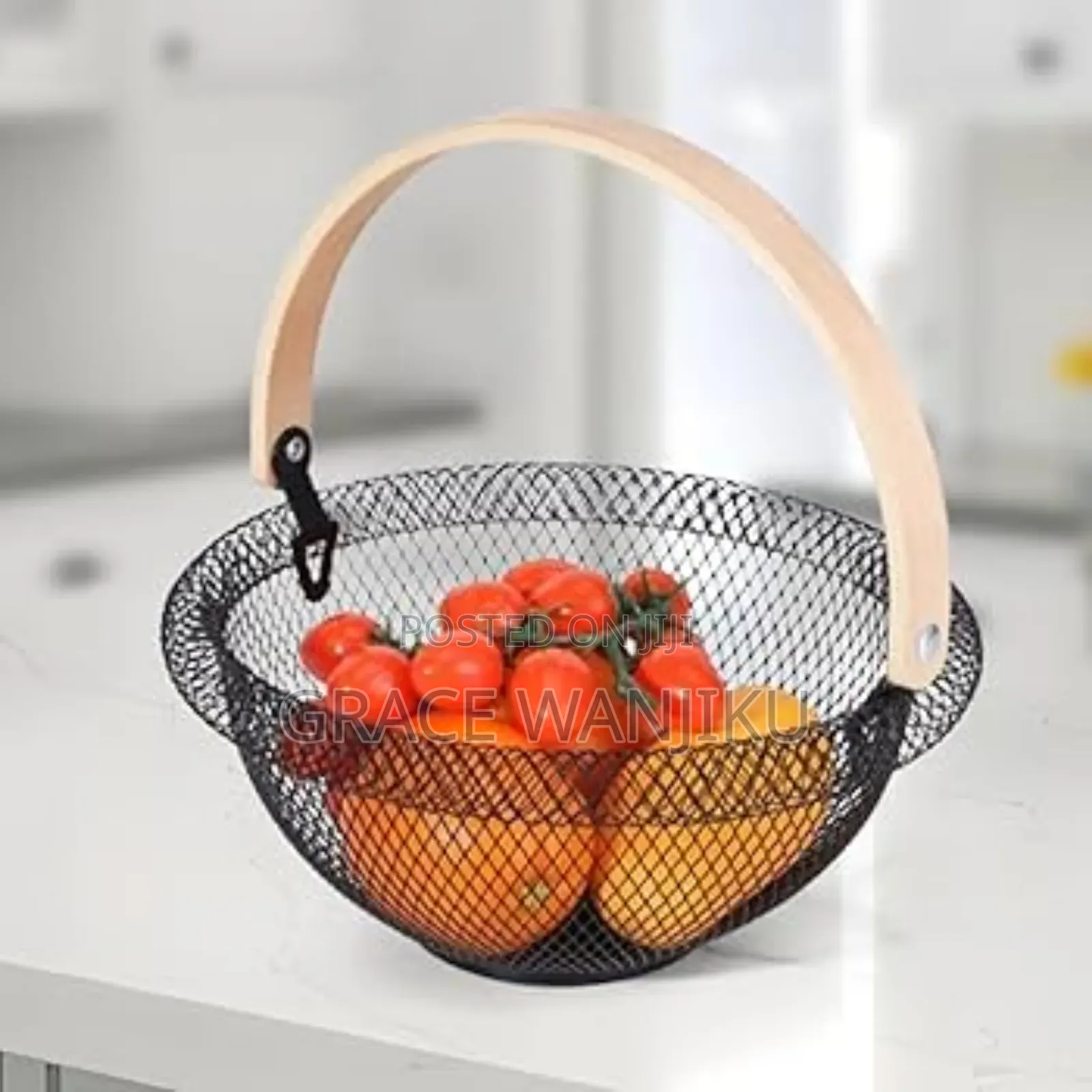 29cm Brim Rounded Mesh Fruit Basket With Bamboo Handle*