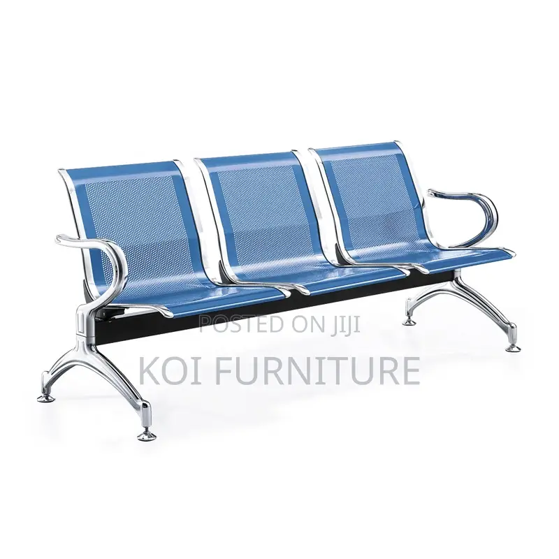 Office Bench : Linked Office Chair – Blue /Gray 3 Seater