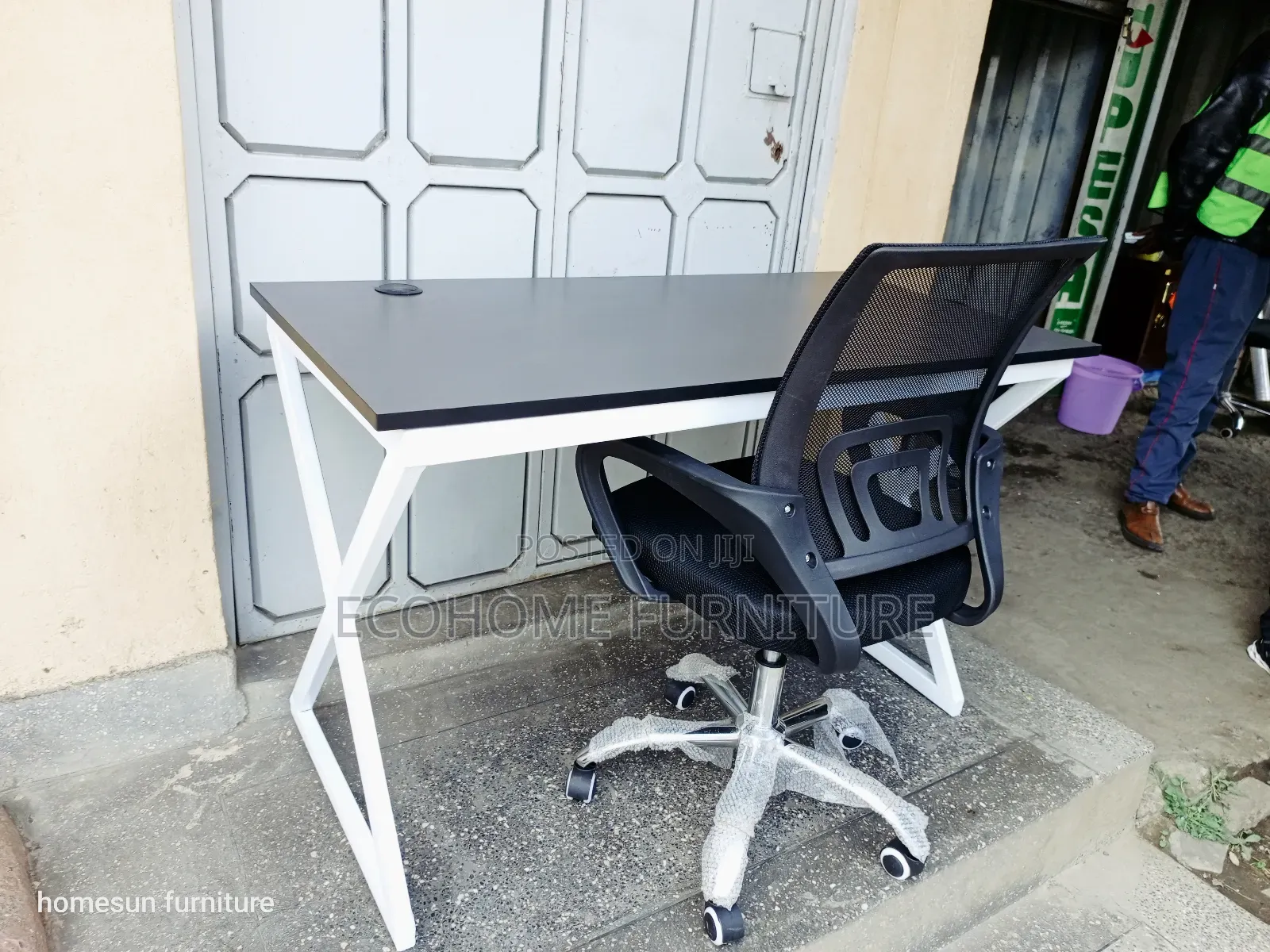 Metallic Study Desk and Mesh Mid-Back Office Chair