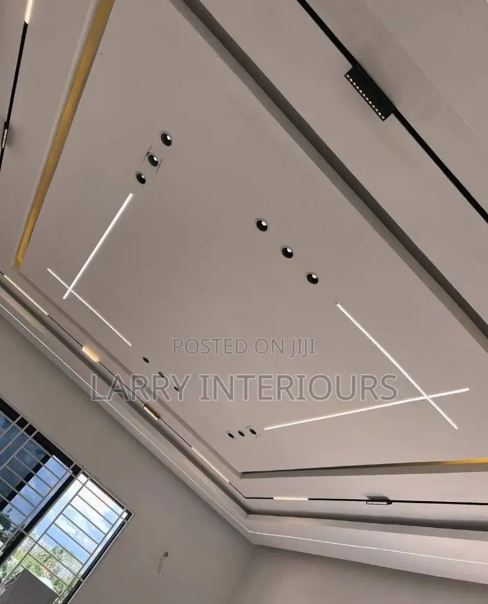 Modern Gypsum Ceiling Designs With Profile Lights Chandeliers
