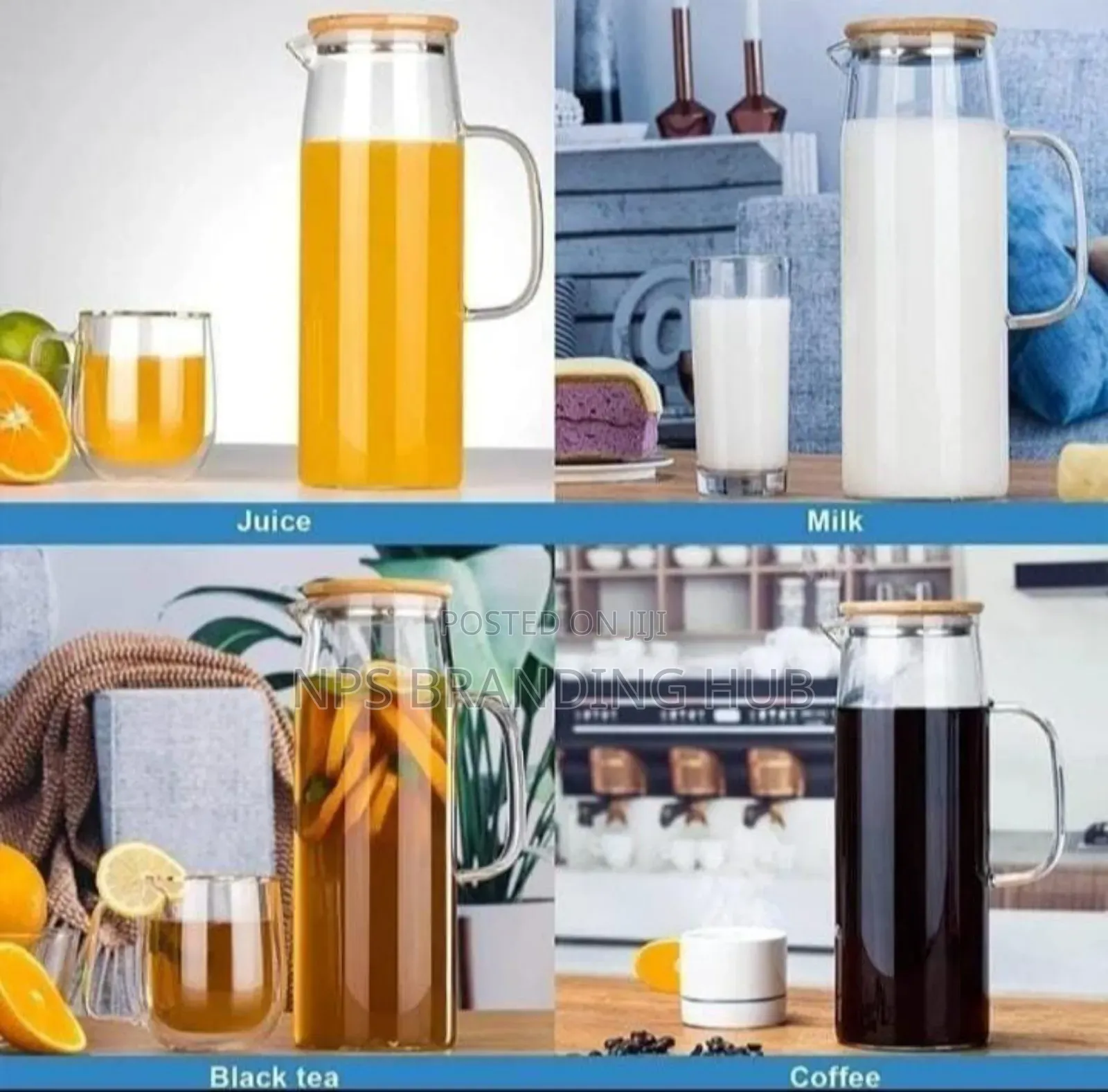 Heat Resistant Glass Jug With An Airtight Bamboo Lid. 1.2 Litres Ao