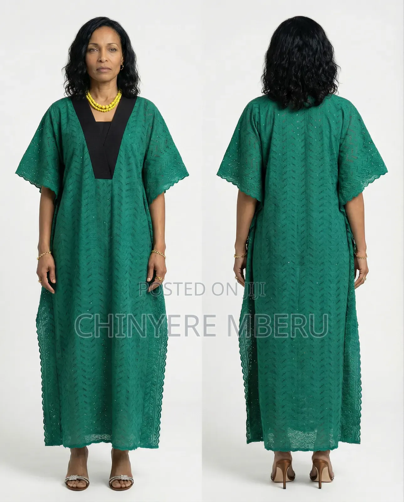 Turquoise Cotton Lace Butterfly Kaftan