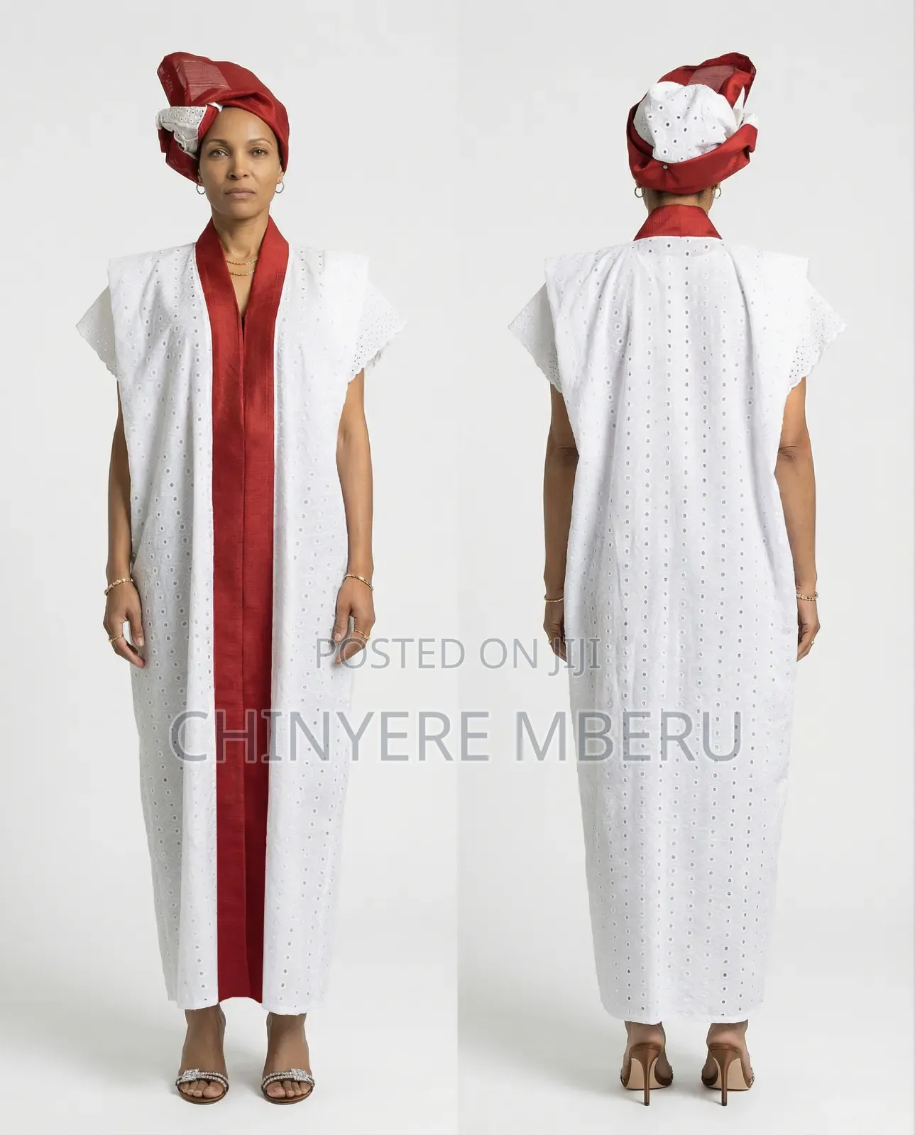 White Cotton Lace Pleated Shoulder Kaftan Dress