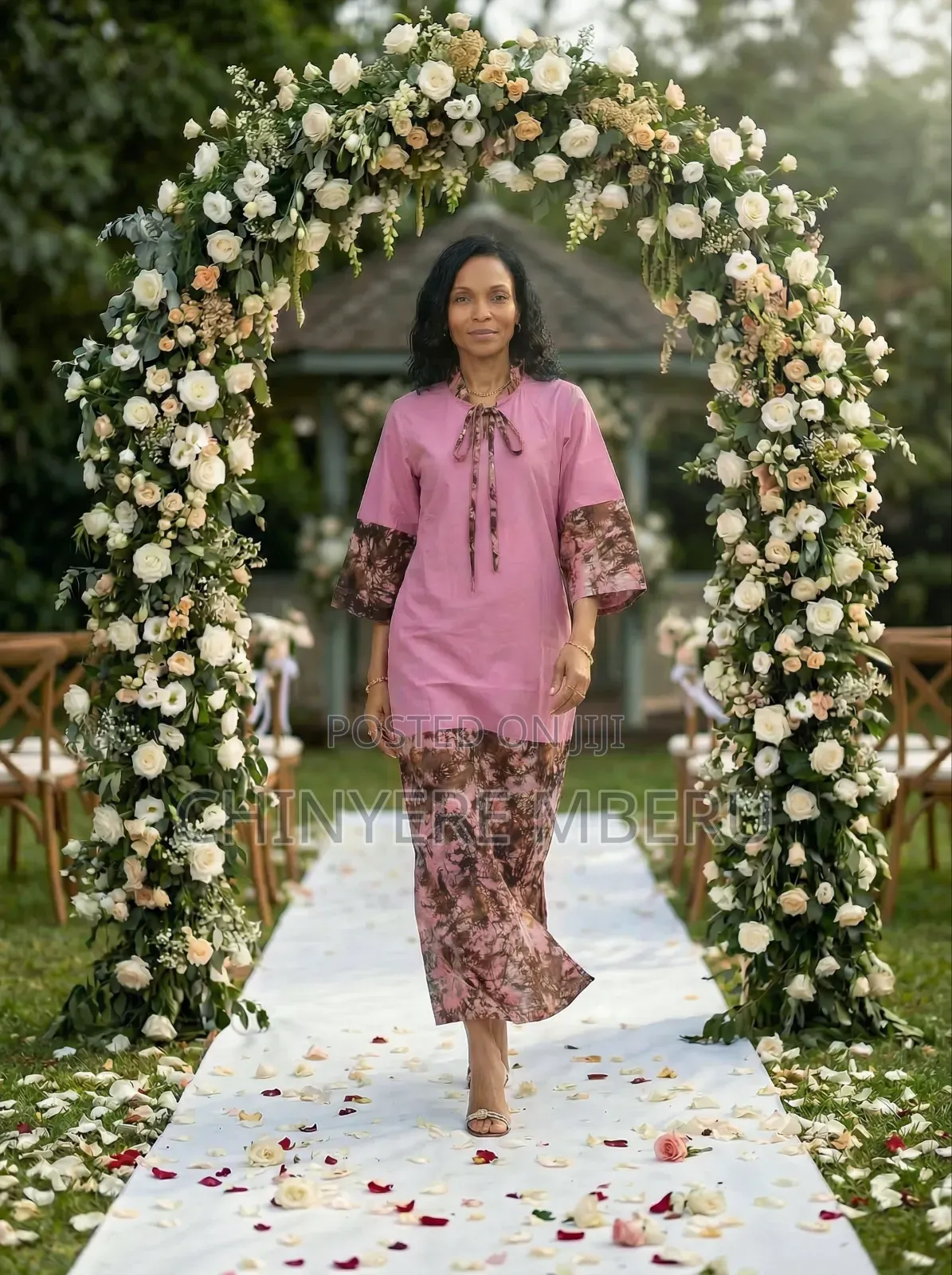 Long Ruffle Stand Collar Tie and Dye Kaftan Dress