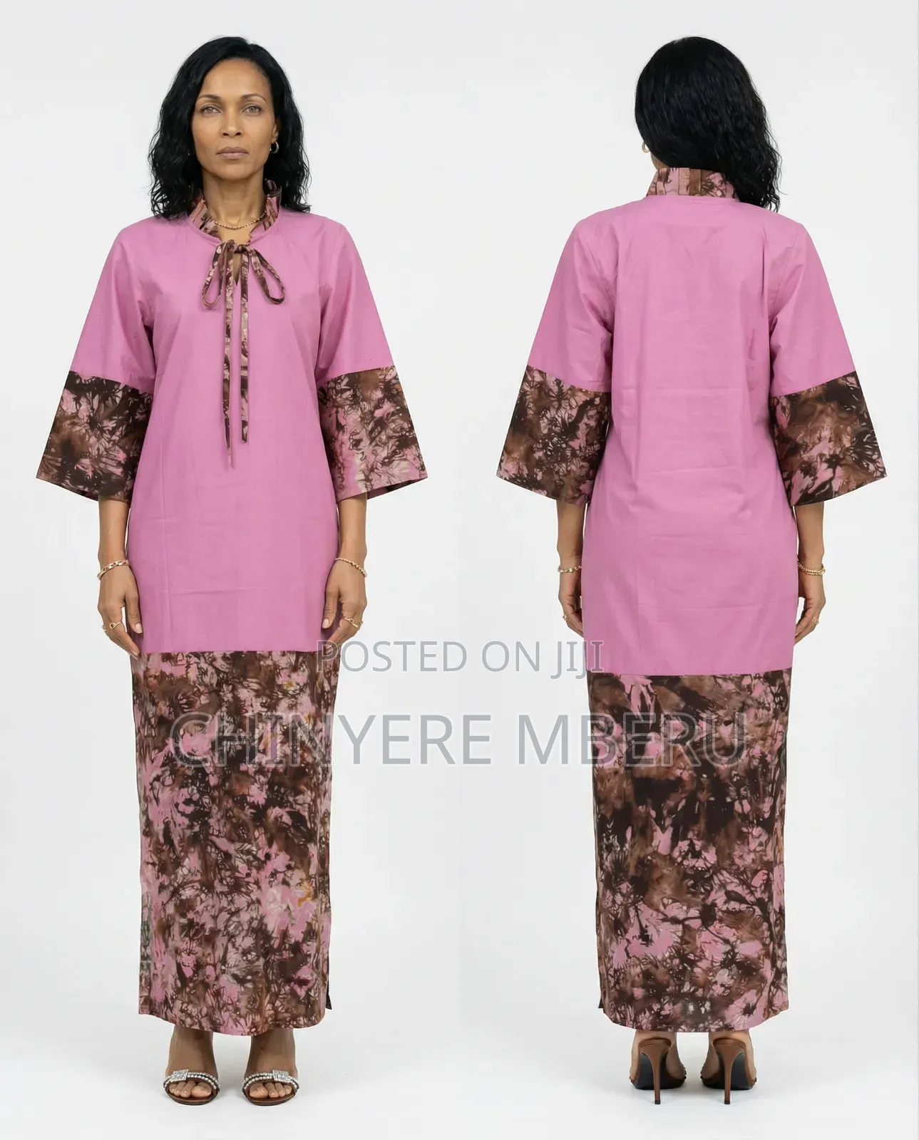 Long Ruffle Stand Collar Tie and Dye Kaftan Dress