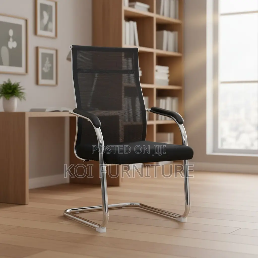 Office Chairs; Black Office Visitor Mesh Chair With Sled Base
