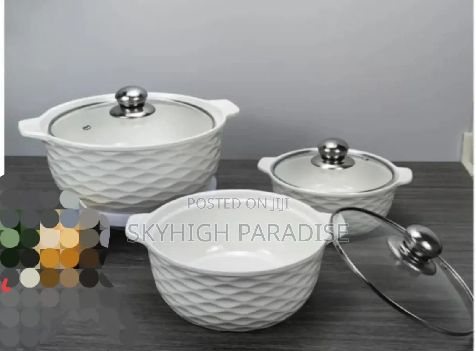 Set of 3 White Soup Pots