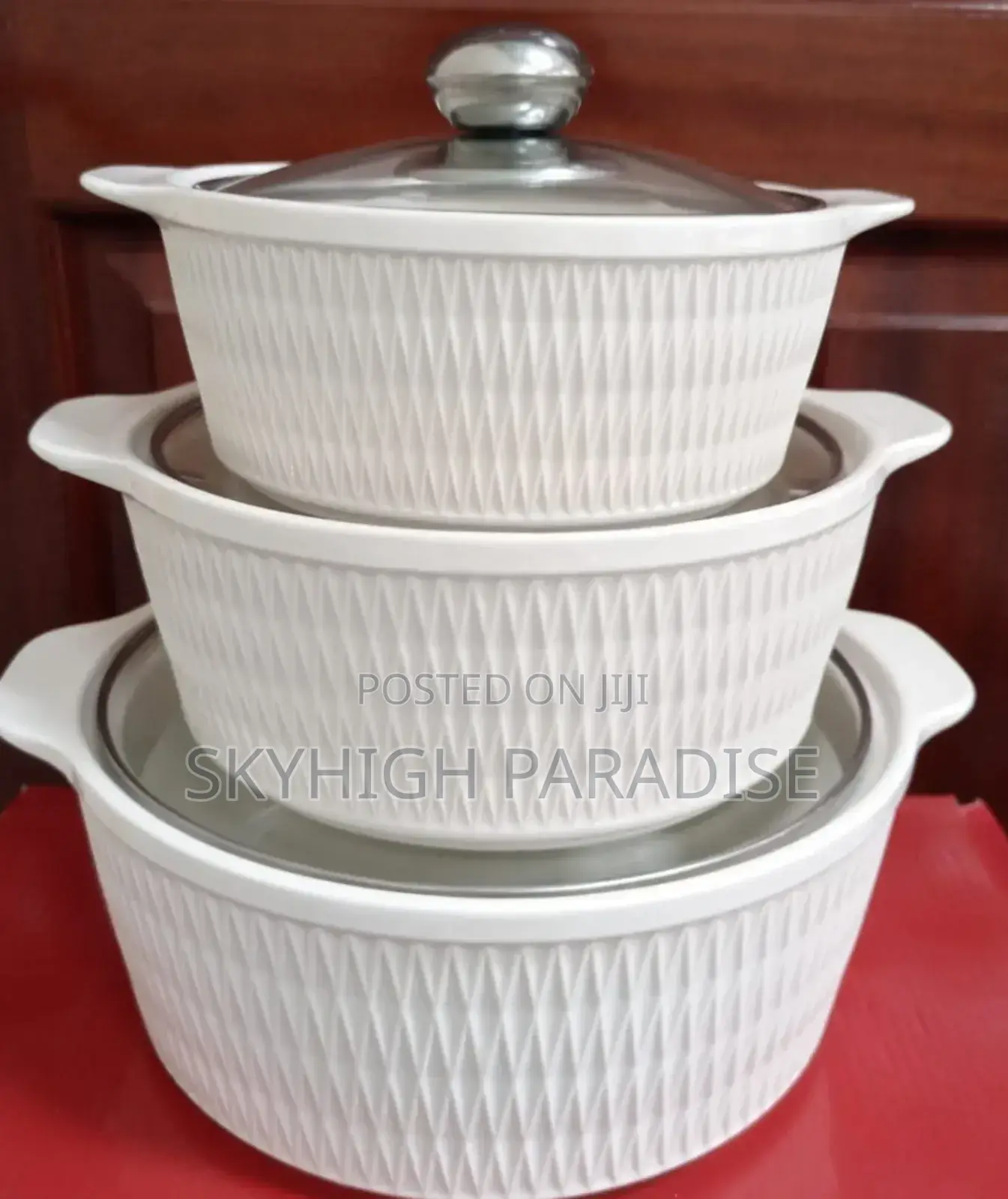Set of 3 White Soup Pots