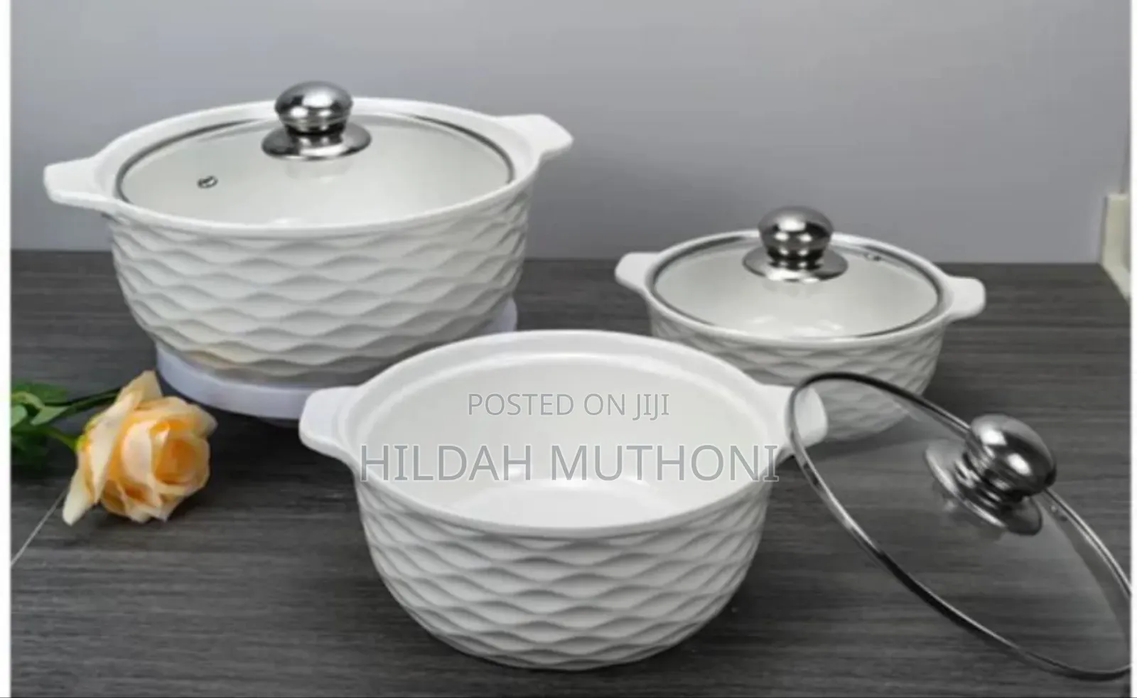 Set of 3 White Soup Pots