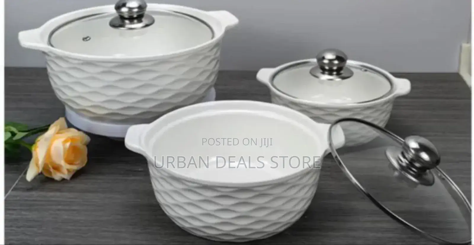 Set of 3 Durable and Stylish White Soup Pots