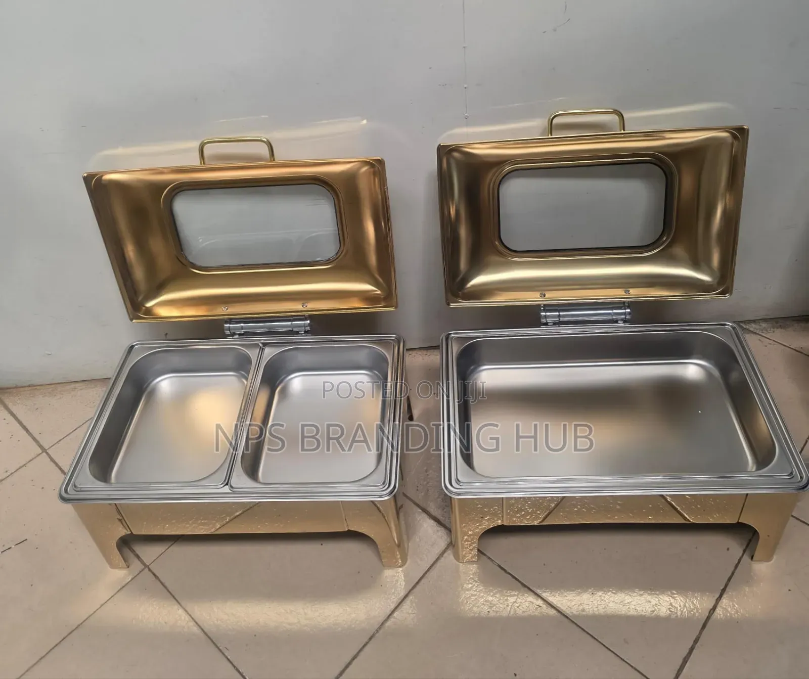 Gold Roll Top Chaffing Dishes. Jn