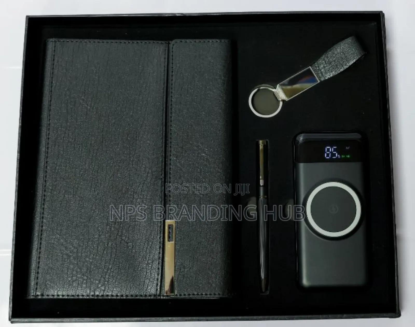 Executive Gift Set Blue Leather Notebook, Pen, A Keychain, Power Bank