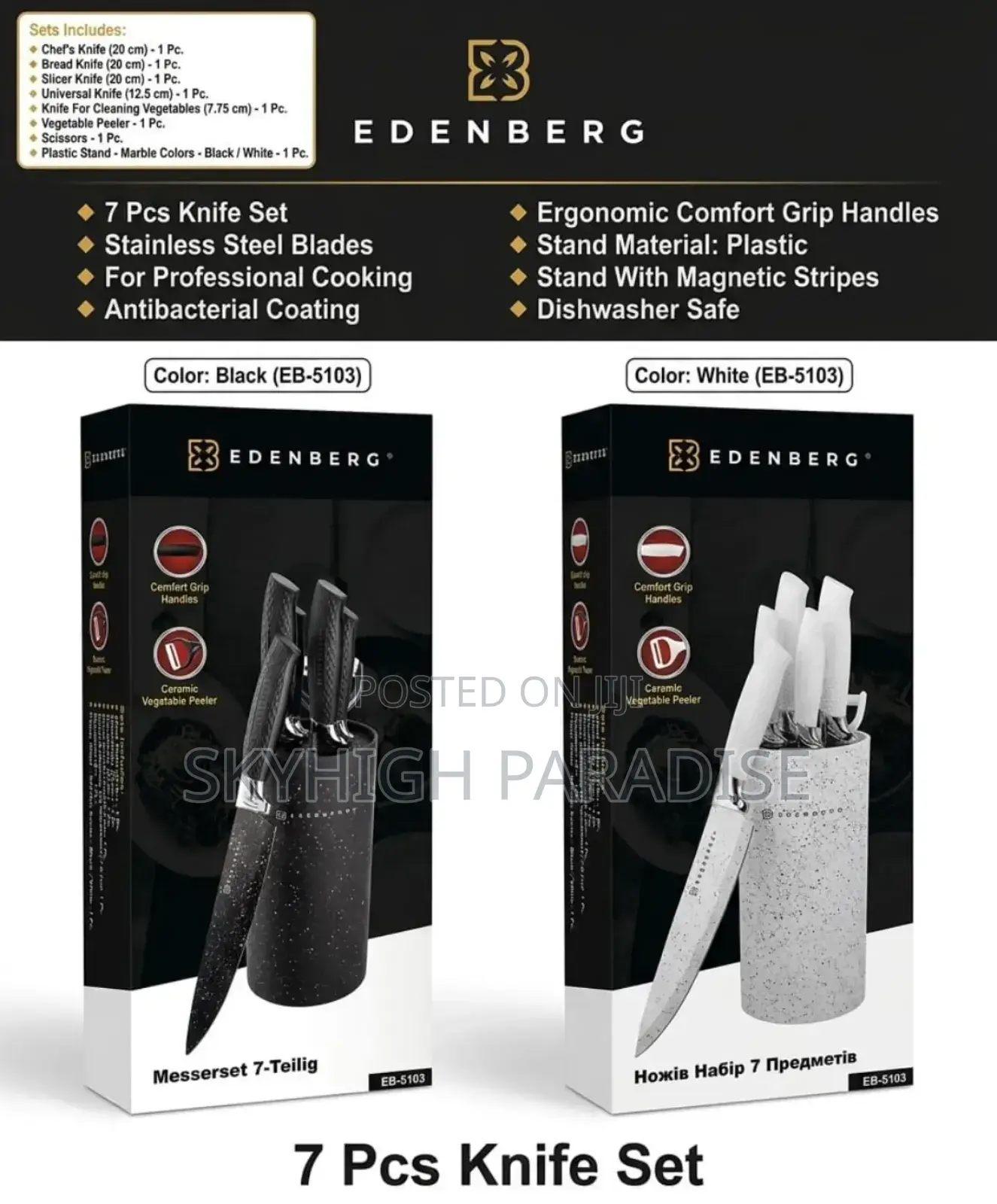 *New In! *
*7 PCS Rashnik Knife Set Colours- Black ,White