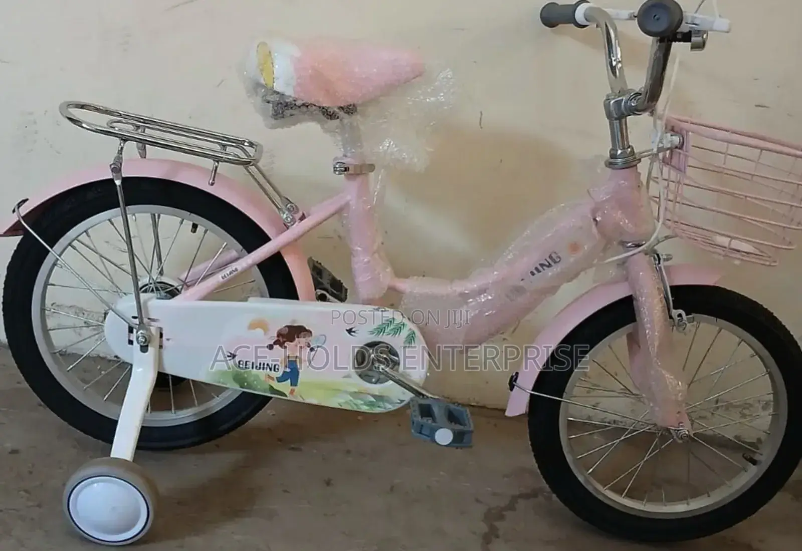 Size 16 Cream Pink Ladybird Girl Bike - Training Wheels