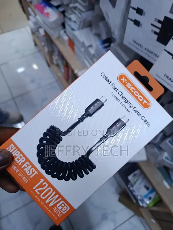 X-Scoot Coiled Fast Charging Data Cable for High-Power Devices Type C