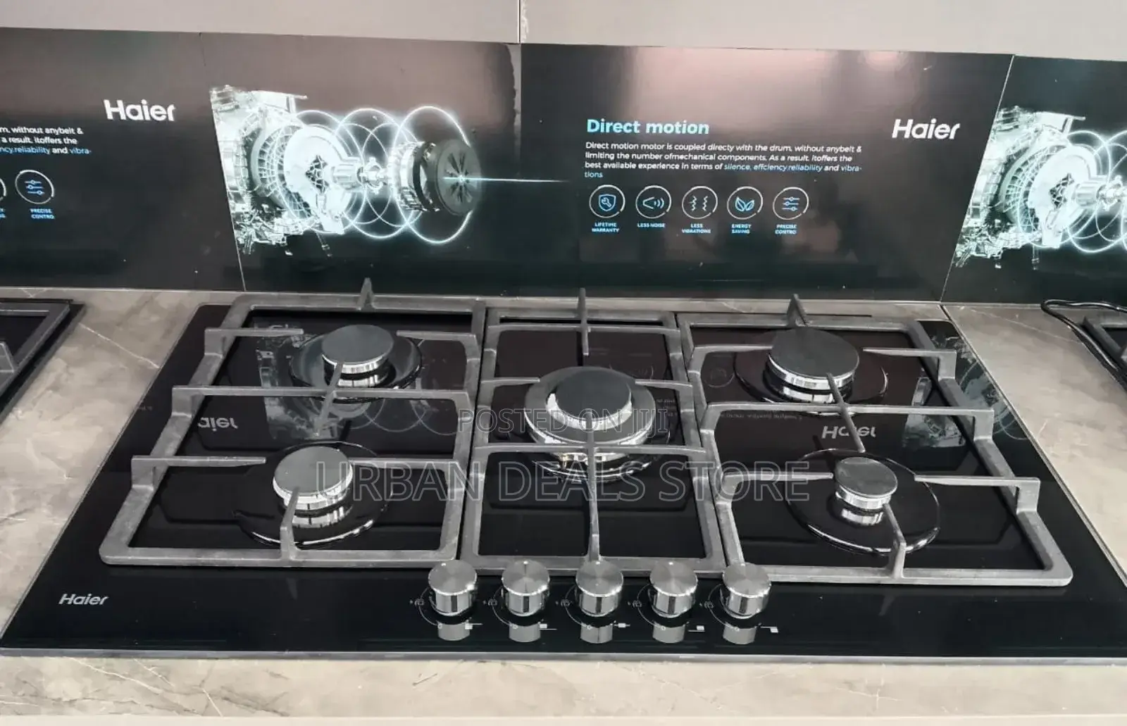 Haier 5-Burner Built-in Cooker – Premium 75cm Black Glass Gas Hob