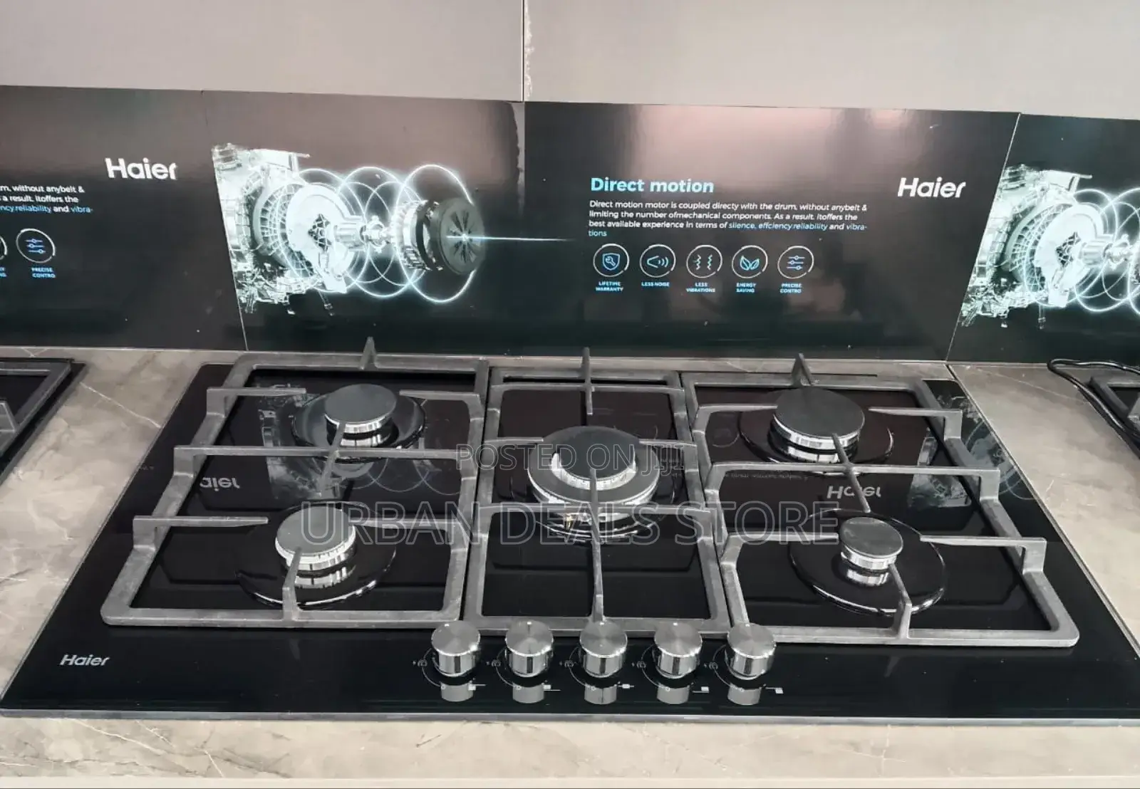 Haier 5-Burner Built-in Cooker Hob-S775b – Premium Black Glass Gas Hob